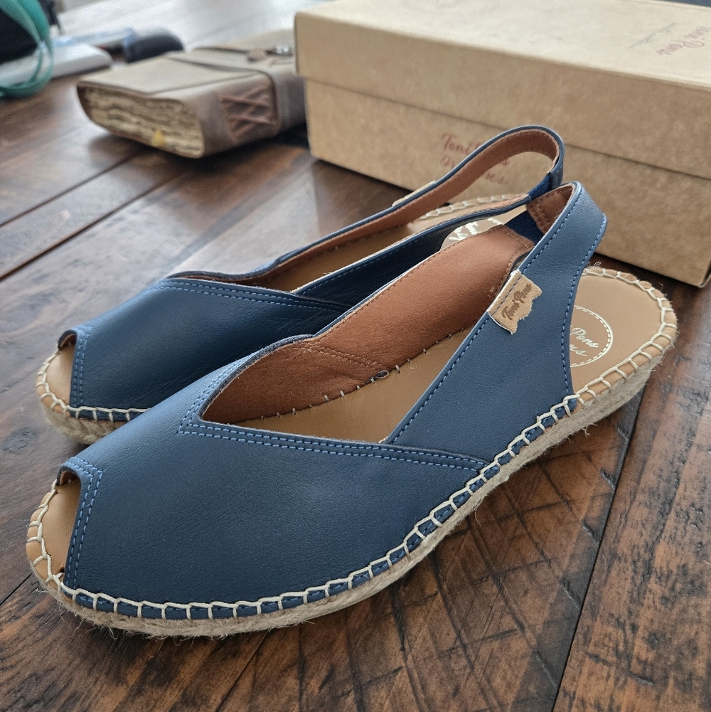 Women's Blue Espadrille Slingback Peep-Toe Flats